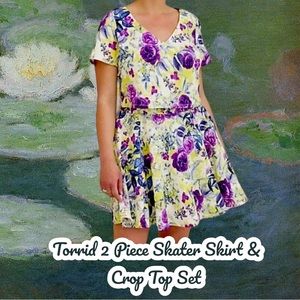 TORRID Textured Knit Skater Crop V-Neck + Full A-line Mini Skirt Dress Set-NWT